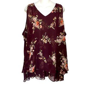 NWOT LANE BRYANT BURGUNDY FLORAL LAYERED CHIFFON SLEEVELESS TOP PLUS SIZE 26